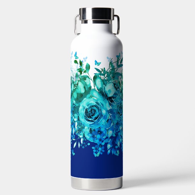 Blue Butterfly Floral Water Bottle Trinkflasche (Vorderseite)