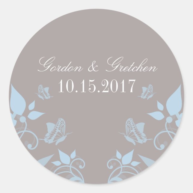 Blue Butterfly Floral Wedding Stickers (Vorderseite)