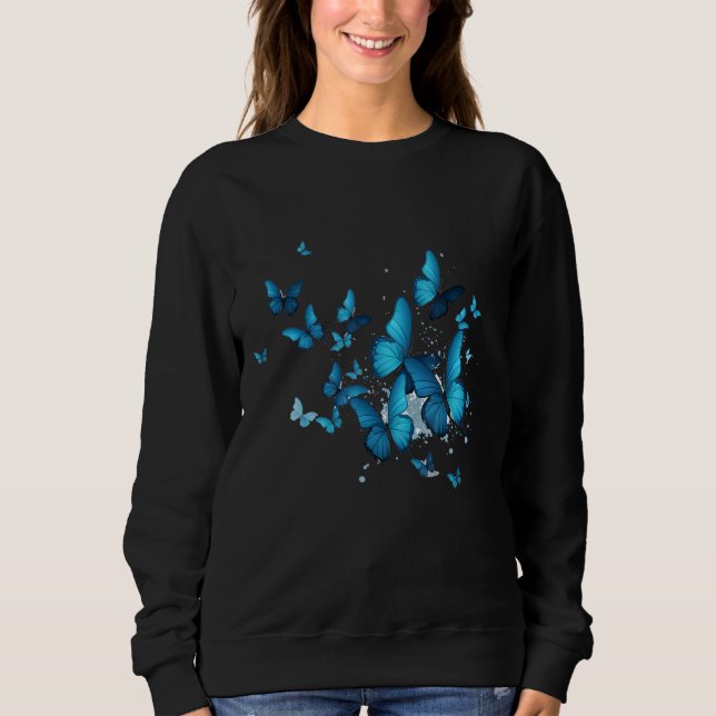 Blue Butterfly Garden Beautiful Butterflies Sweatshirt (Vorderseite)