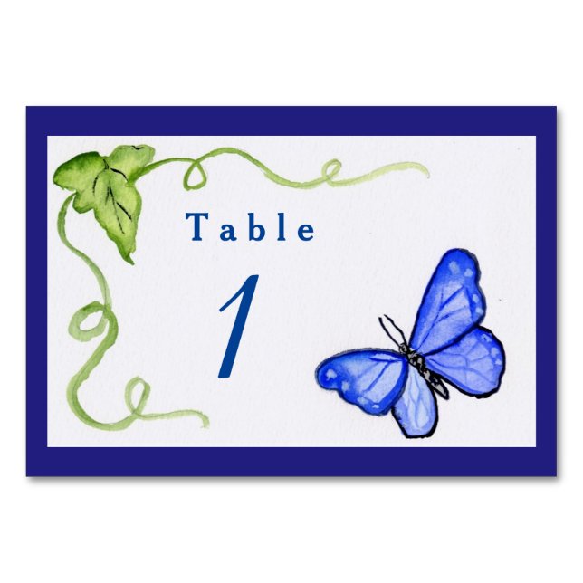 Blue Butterfly Garden Custom Number Table Cards Tischnummer (Vorderseite)