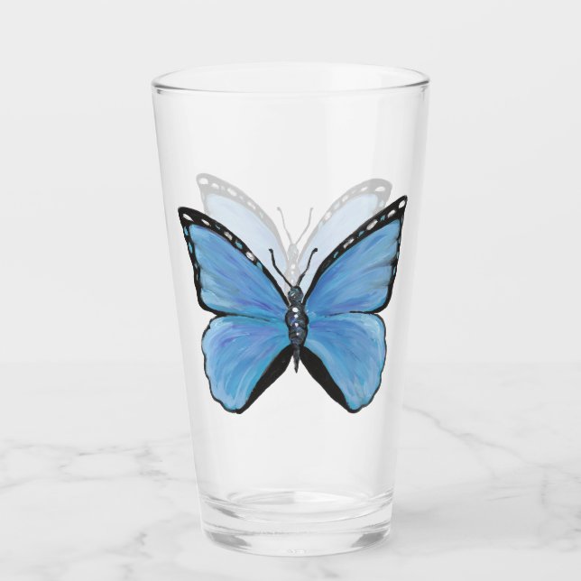 Blue Butterfly Glass Tumbler (Vorderseite)