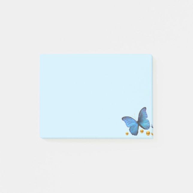 Blue Butterfly & Gold Confetti auf Light Blue Post-it Klebezettel (Vorderseite)