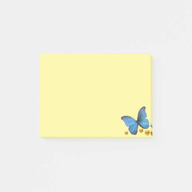Blue Butterfly & Gold Confetti Dots Post-it Klebezettel (Vorderseite)