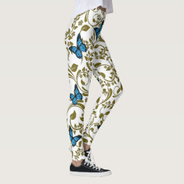 Blue butterfly gold garden leggings