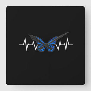 Blue Butterfly Heartbeat Quadratische Wanduhr