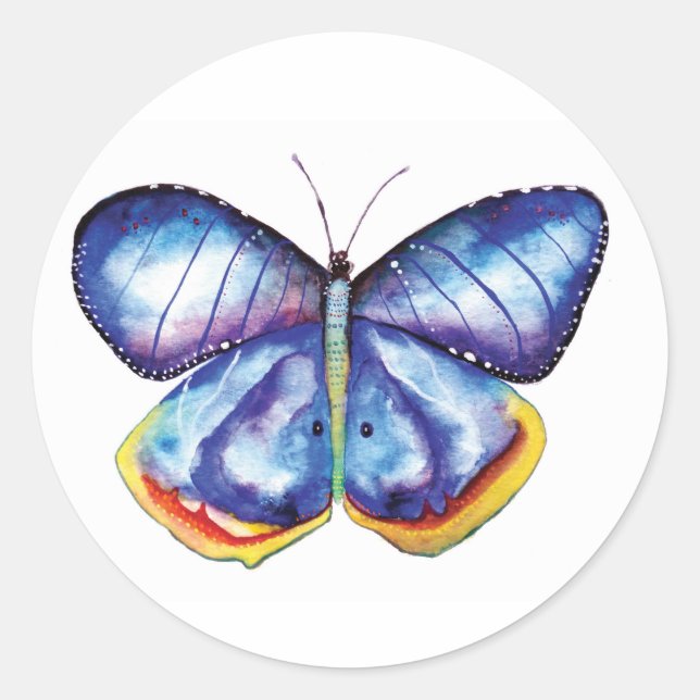 Blue Butterfly Klassischer Rundsticker Runder Aufkleber (Vorderseite)