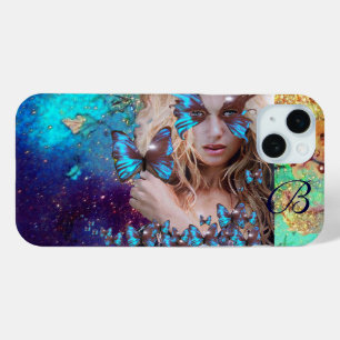 BLUE BUTTERFLY LADY,AQUAMARIN GOLD GLITZERN-MONOGR Case-Mate iPhone HÜLLE