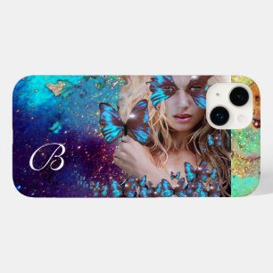 BLUE BUTTERFLY LADY,AQUAMARIN GOLD GLITZERN-MONOGR Case-Mate iPhone HÜLLE