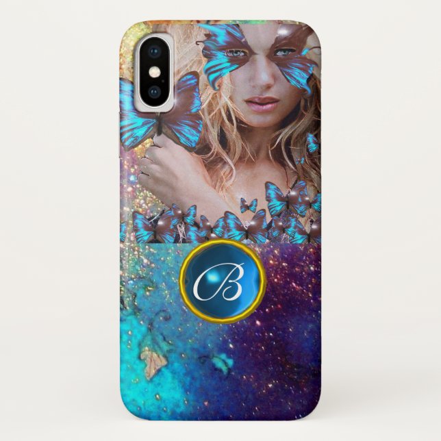BLUE BUTTERFLY LADY, AQUAMARIN GOLD SPARKLE GEM MO Case-Mate iPhone HÜLLE (Rückseite)