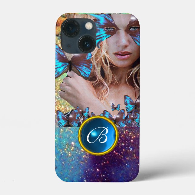 BLUE BUTTERFLY LADY, AQUAMARIN GOLD SPARKLE GEM MO Case-Mate iPhone HÜLLE (Rückseite)