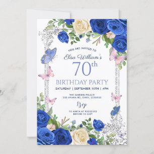 Blue Butterfly Lilac Garden Party 80. Geburtstag Einladung