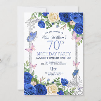 Blue Butterfly Lilac Garden Party 80. Geburtstag Einladung