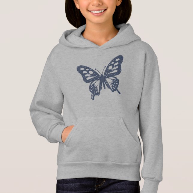 Blue Butterfly Minimal Nature Art by Papil Hoodie (Vorderseite)