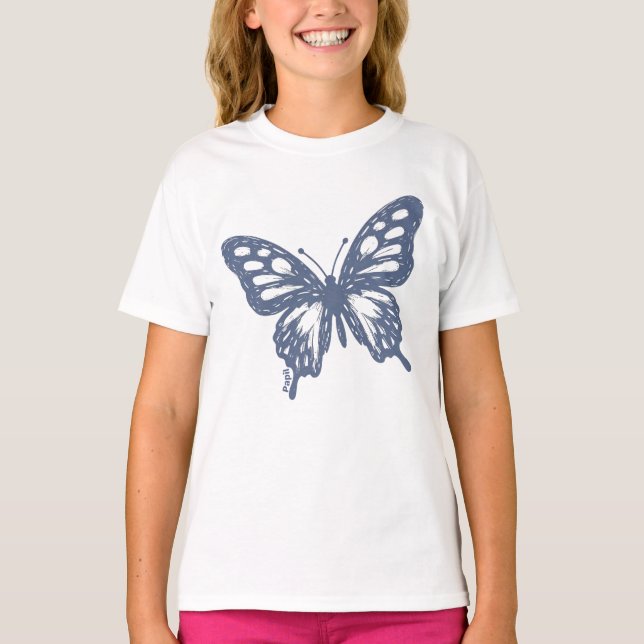 Blue Butterfly Minimal Nature Art by Papil T-Shirt (Vorderseite)