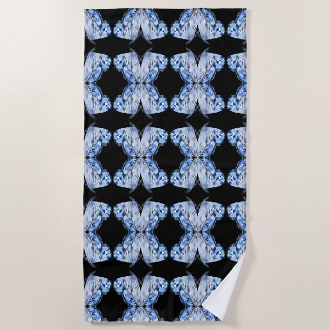 Blue Butterfly Mirrored Pattern Beach Handtuch (Vorderseite)