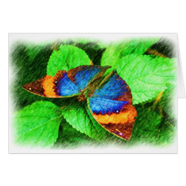 Blue Butterfly Nature Art Card (Vorderseite (Horizontal))