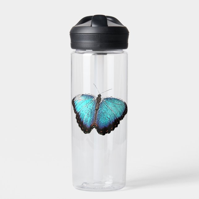 Blue Butterfly Nature Art, Fine Foto Illustration Trinkflasche (Vorderseite)