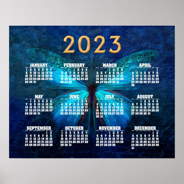 Blue Butterfly of Joy & Luck 2023 Kalender Poster (Vorne)