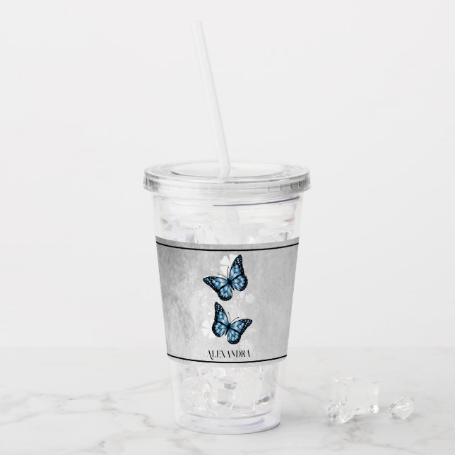 Blue Butterfly Personalisiert Acrylic Tumbler Acryltrinkbecher (Vorderseite Ice)