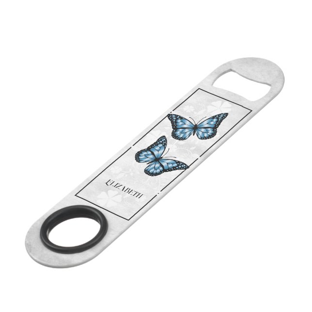 Blue Butterfly Personalisierter Bar Key (Vorderseite Schrägansicht)