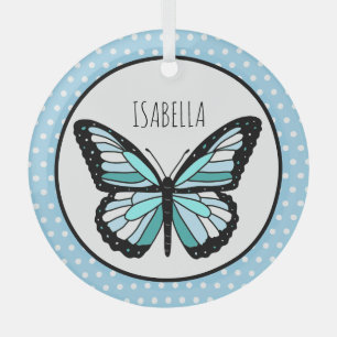 Blue Butterfly Polka Dot Personalisiert Weihnachte Ornament Aus Glas