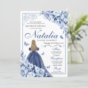 Blue Butterfly Princess Tiara Quinceañera Einladung