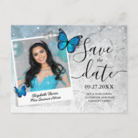 Blue Butterfly Quinceanera Foto Save the Date
