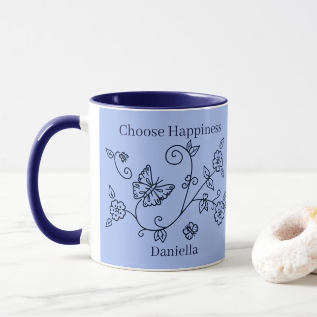Blue Butterfly Reminder Mug Tasse (Mit Donut)