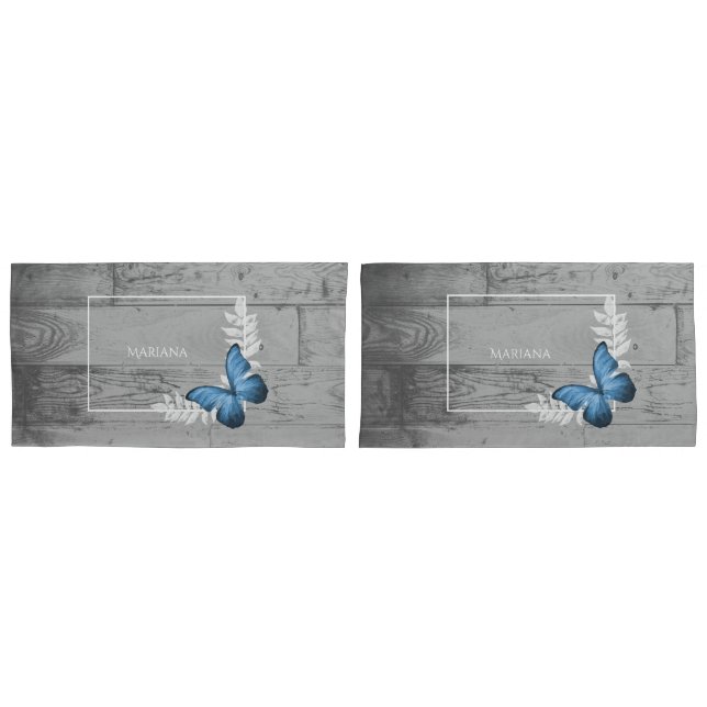 Blue Butterfly Rustikales Pillow Case Kissenbezug (Vorderseite-Set)