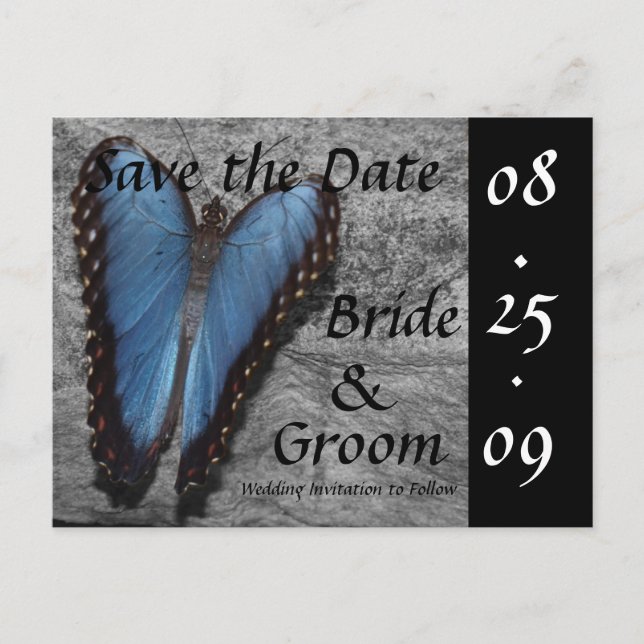 Blue Butterfly Save the Date Postkarten (Vorderseite)