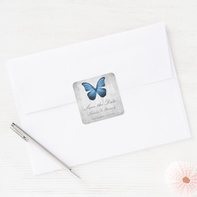 Blue Butterfly Save the Date Stickers (Umschlag)