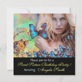 BLUE BUTTERFLY SWEET 16 PARTY MONOGRAM EINLADUNG