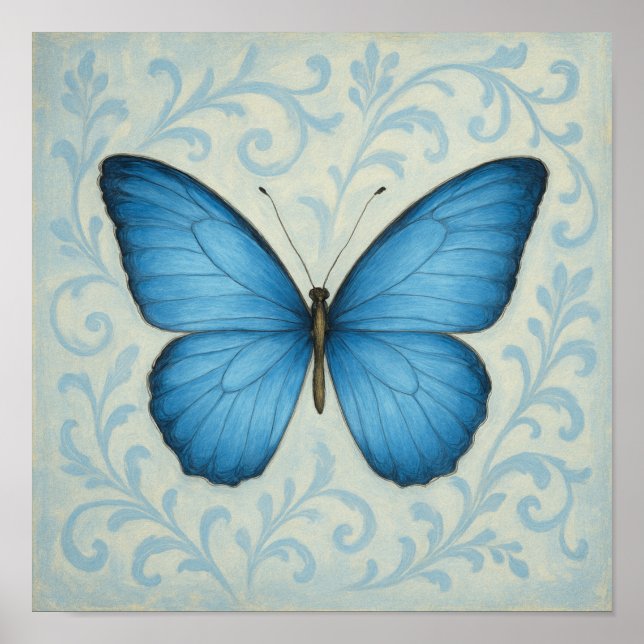 Blue Butterfly & Viktorianisch Scrollplatz Poster (Vorne)
