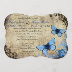 Blue Butterfly Vintage Hochzeit Einladung