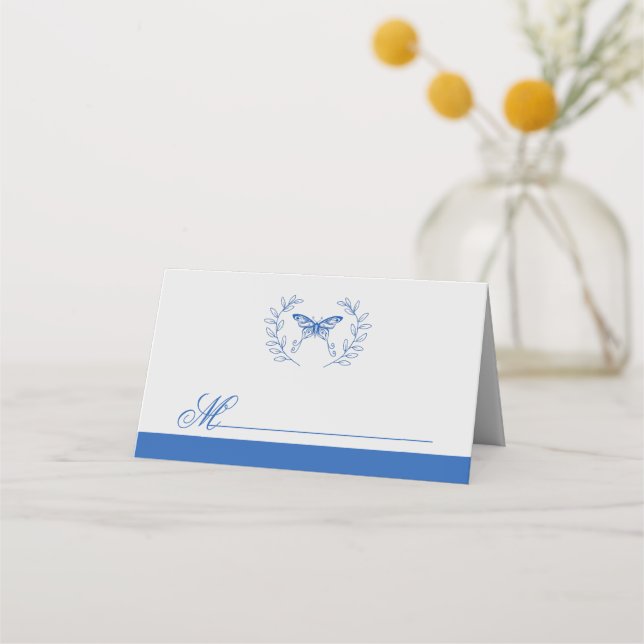 Blue Butterfly Wedding Platzkarte (Vorderseite)