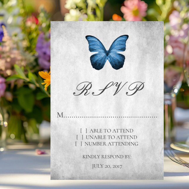 Blue Butterfly Wedding RSVP Card Karte (Blue Butterfly Wedding RSVP Card)