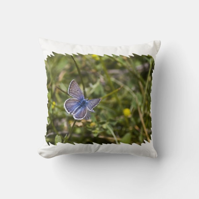 Blue Butterfly White Edge Kissen (Vorderseite)