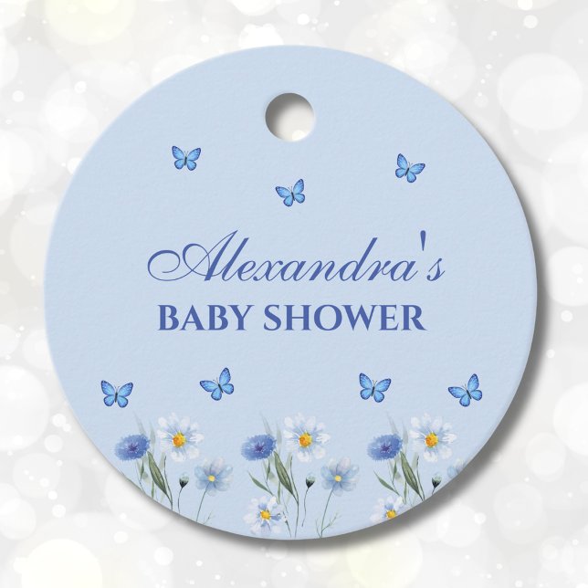 Blue Butterfly Wildblume Baby Dusche Danke Geschenkanhänger (Von Creator hochgeladen)
