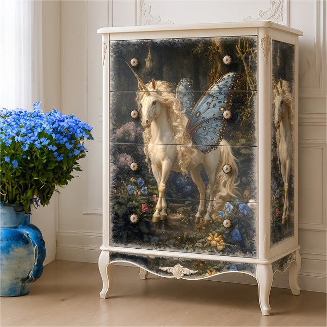 Blue Butterfly Winged Unicorn Decoupage Seidenpapier (Von Creator hochgeladen)