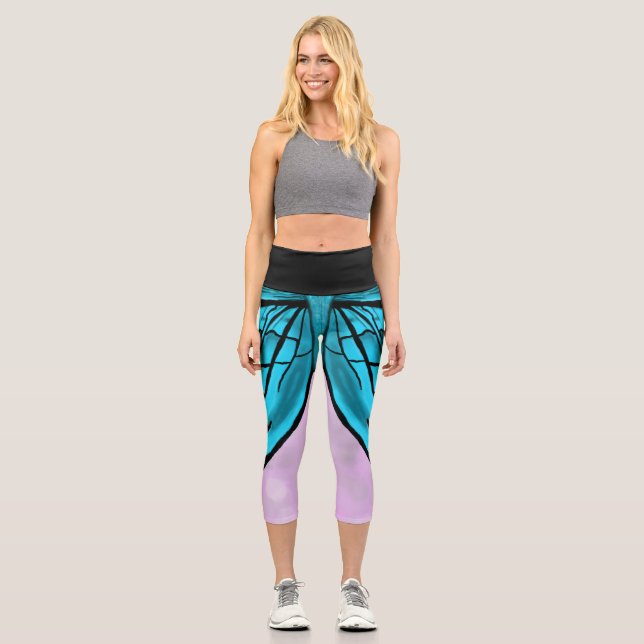 Blue Butterfly Yoga Pants Leggings (Vorderseite)