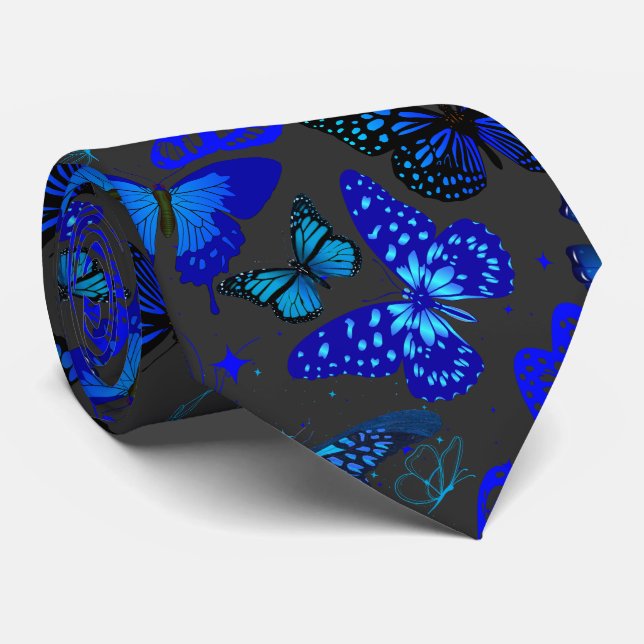 Blue Butteries Pattern 2506. D Gray BG Krawatte (Gerollt)