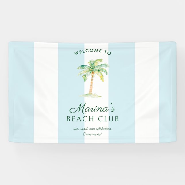 Blue Cabana Stripes Palm Beach Club Welcome Banner (Horizontal)