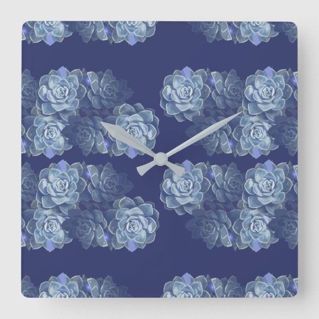 Blue Cactus Acrylic Wall Clock Quadratische Wanduhr (Vorderseite)
