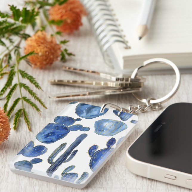 Blue Cactus Desert Chic NAME Travel Schlüsselanhän Schlüsselanhänger (Vorderseite rechts)