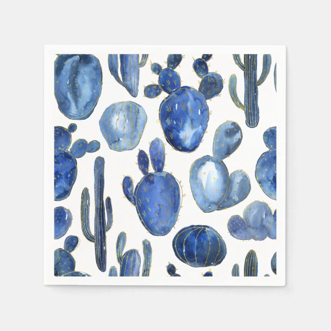 Blue Cactus Gold Desert Chic Travel Southwest Fun Serviette (Vorderseite)