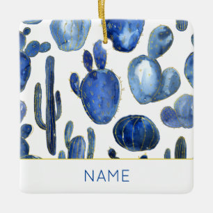 Blue Cactus Gold Wüste Chic NAME Travel Fun Keramikornament