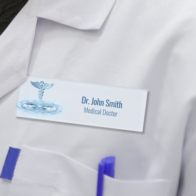 Blue Caduceus Medical Water Ripples Hermes Rod Namenschild (Von Creator hochgeladen)