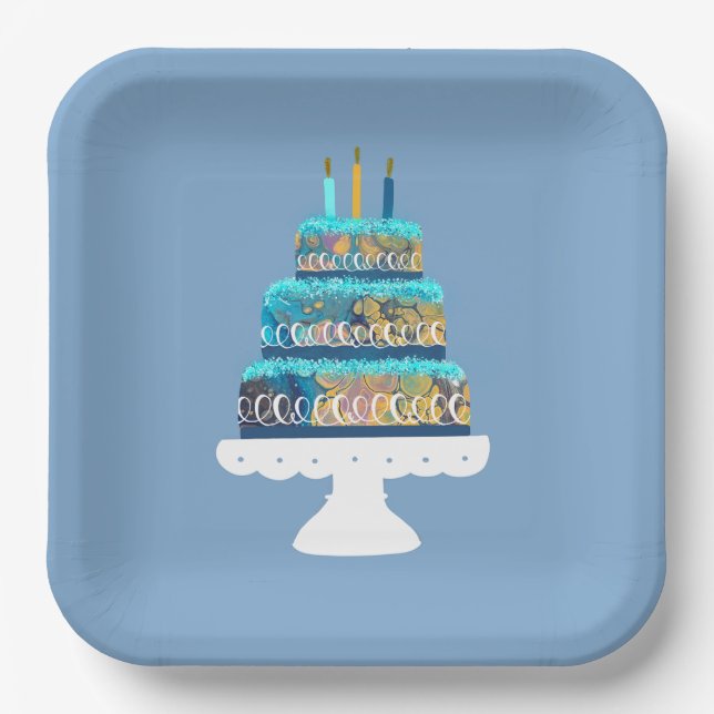 Blue Cake mit Birthday Candles Pappteller (Vorderseite)