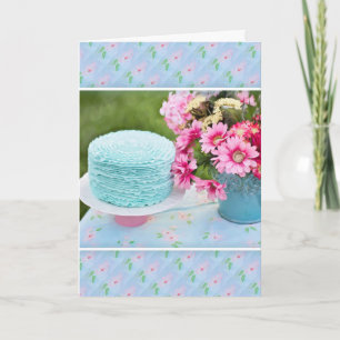 Blue Cake und Blume Geburtstagskarte Karte