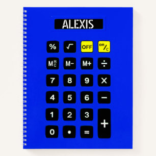 Blue Calculator mit Name Notizbuch